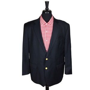Brooks Brothers Madison Country Club Loro Piana Mens Gold Button Blazer 45R FLAW